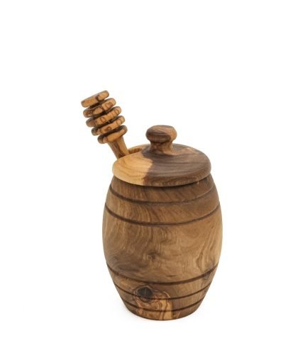Комплект бурканче с лъжичка за мед от маслиново дърво 12x7.5x7.5 cm